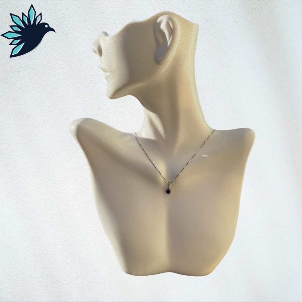 18K White Gold Blue Sapphire w/ Diamond Necklace